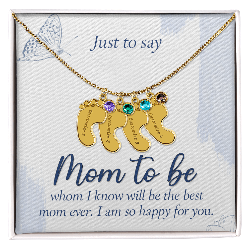 Custom Baby Feet Necklace with Birthstone for Mom to Be, a Perfect Gift for Mother's Day/Birthdays.
