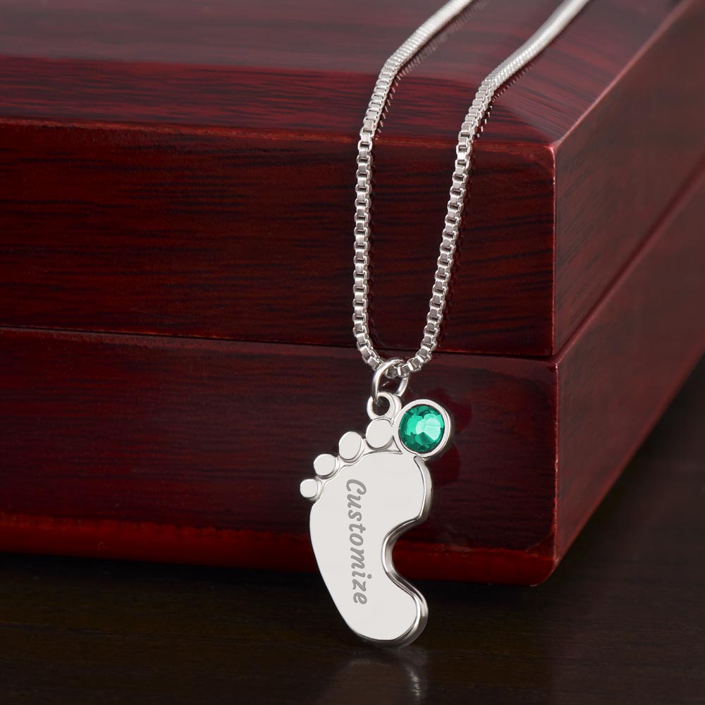 Custom Baby Feet Necklace with Birthstone Mom, a Perfect Gift for Mother's Day/Birthdays.