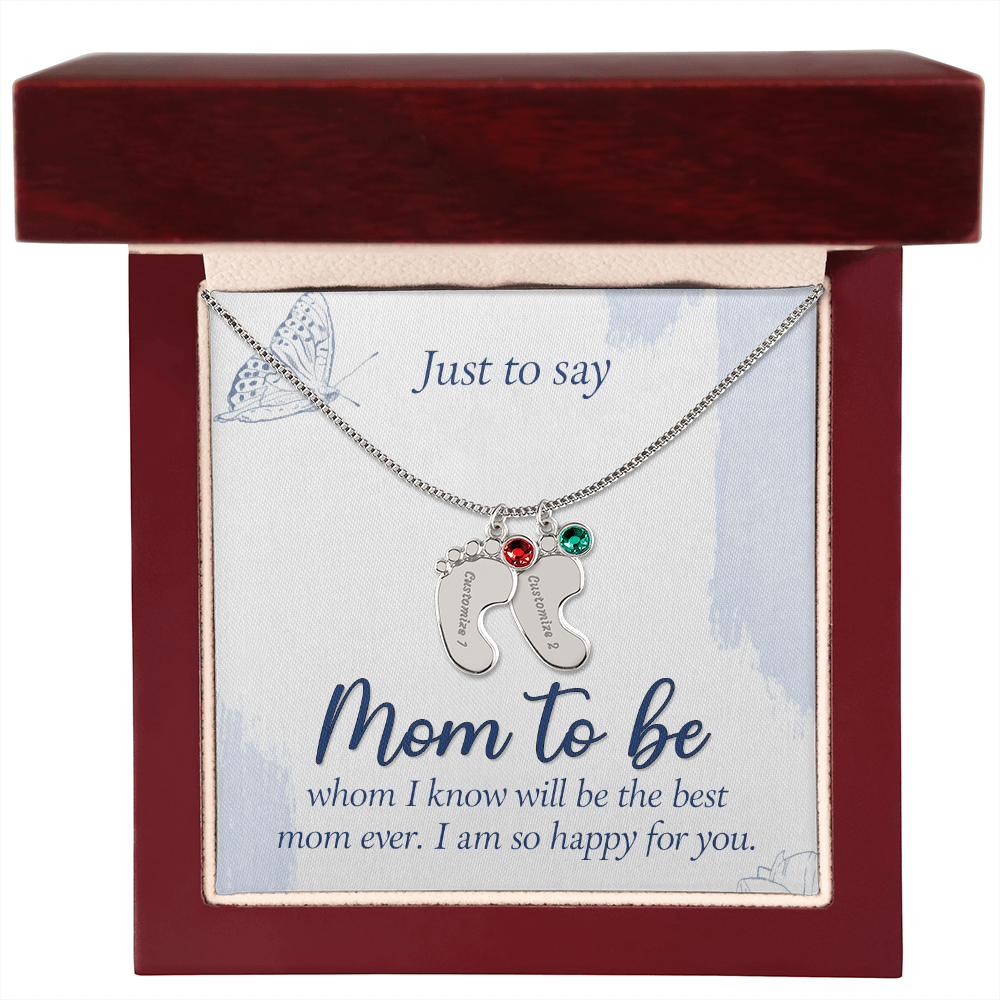 Custom Baby Feet Necklace with Birthstone for Mom to Be, a Perfect Gift for Mother's Day/Birthdays.