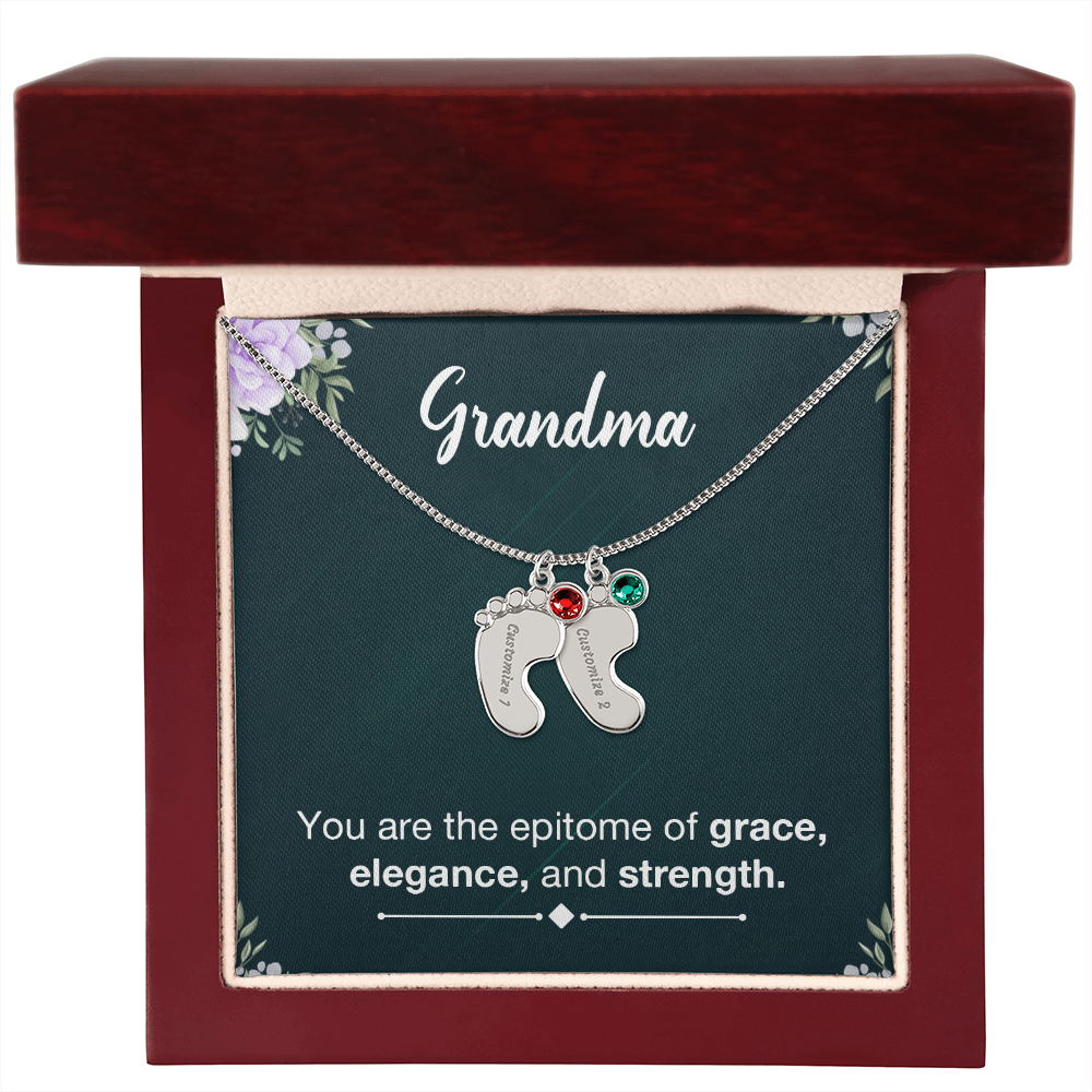 Personalized Baby Feet Necklace with Birthstone- a Gift for Grandma