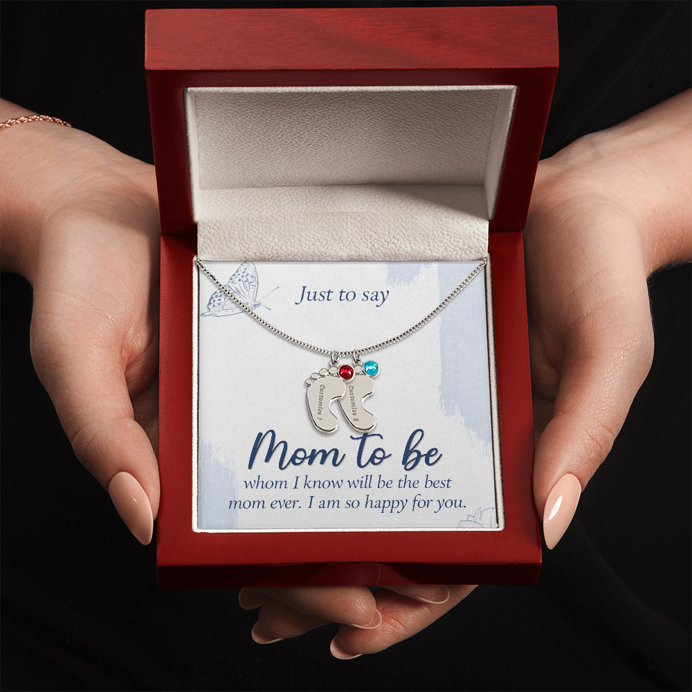 Custom Baby Feet Necklace with Birthstone for Mom to Be, a Perfect Gift for Mother's Day/Birthdays.