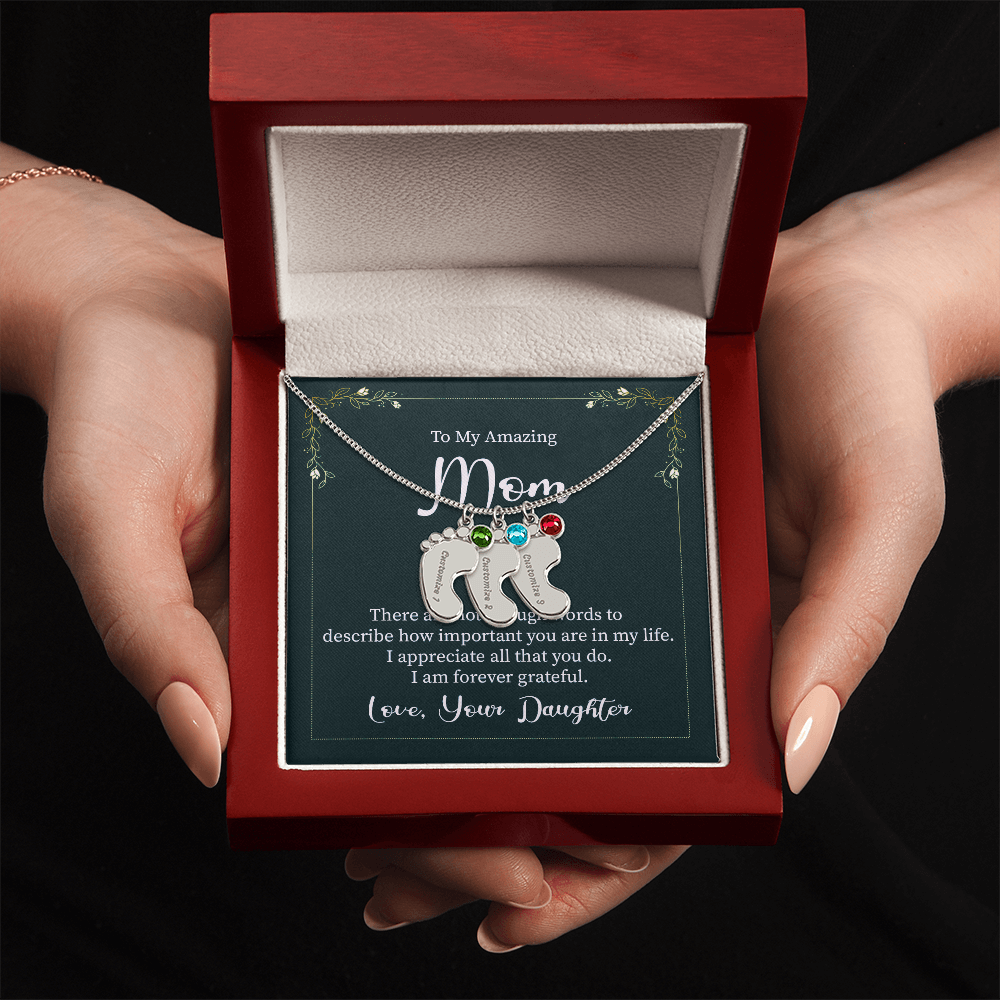 Custom Baby Feet Necklace with Birthstone Mom, a Perfect Gift for Mother's Day/Birthdays.