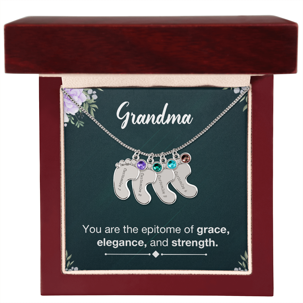 Personalized Baby Feet Necklace with Birthstone- a Gift for Grandma