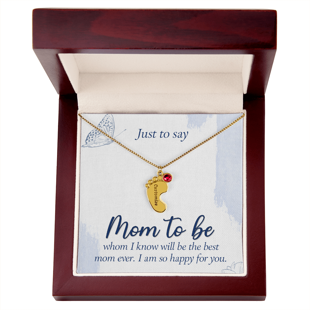 Custom Baby Feet Necklace with Birthstone for Mom to Be, a Perfect Gift for Mother's Day/Birthdays.