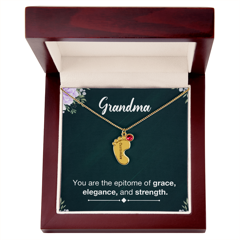 Personalized Baby Feet Necklace with Birthstone- a Gift for Grandma