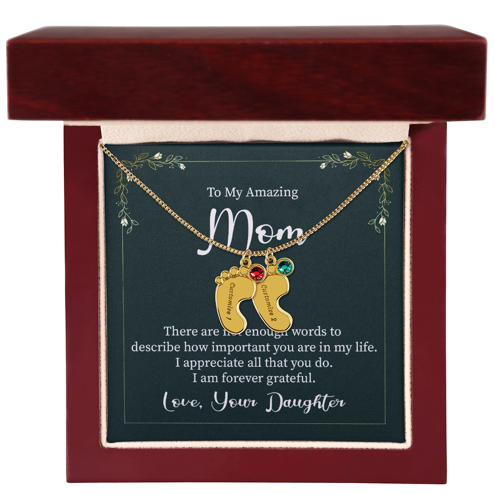 Custom Baby Feet Necklace with Birthstone Mom, a Perfect Gift for Mother's Day/Birthdays.