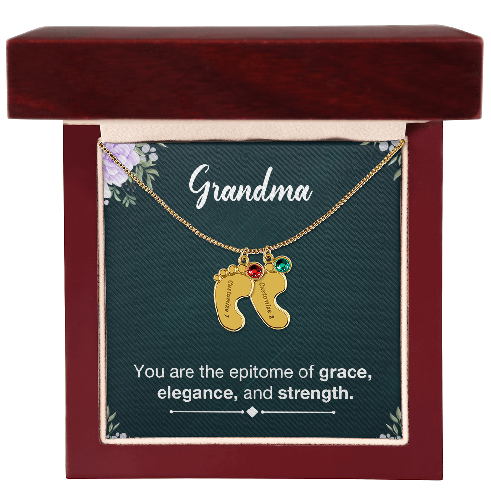 Personalized Baby Feet Necklace with Birthstone- a Gift for Grandma