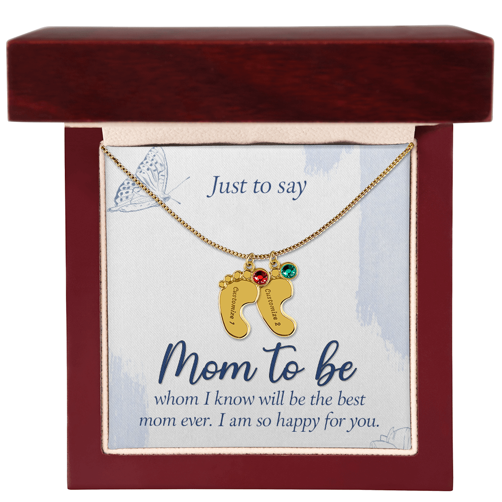 Custom Baby Feet Necklace with Birthstone for Mom to Be, a Perfect Gift for Mother's Day/Birthdays.