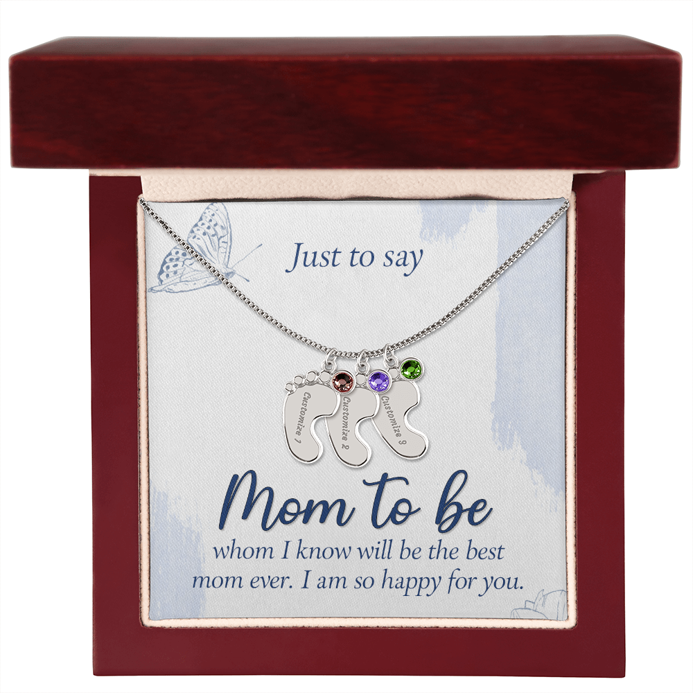 Custom Baby Feet Necklace with Birthstone for Mom to Be, a Perfect Gift for Mother's Day/Birthdays.