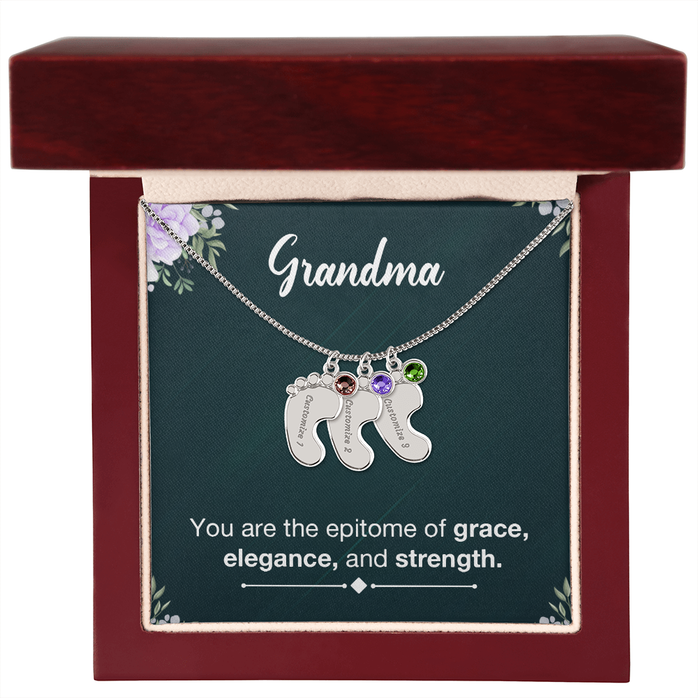 Personalized Baby Feet Necklace with Birthstone- a Gift for Grandma
