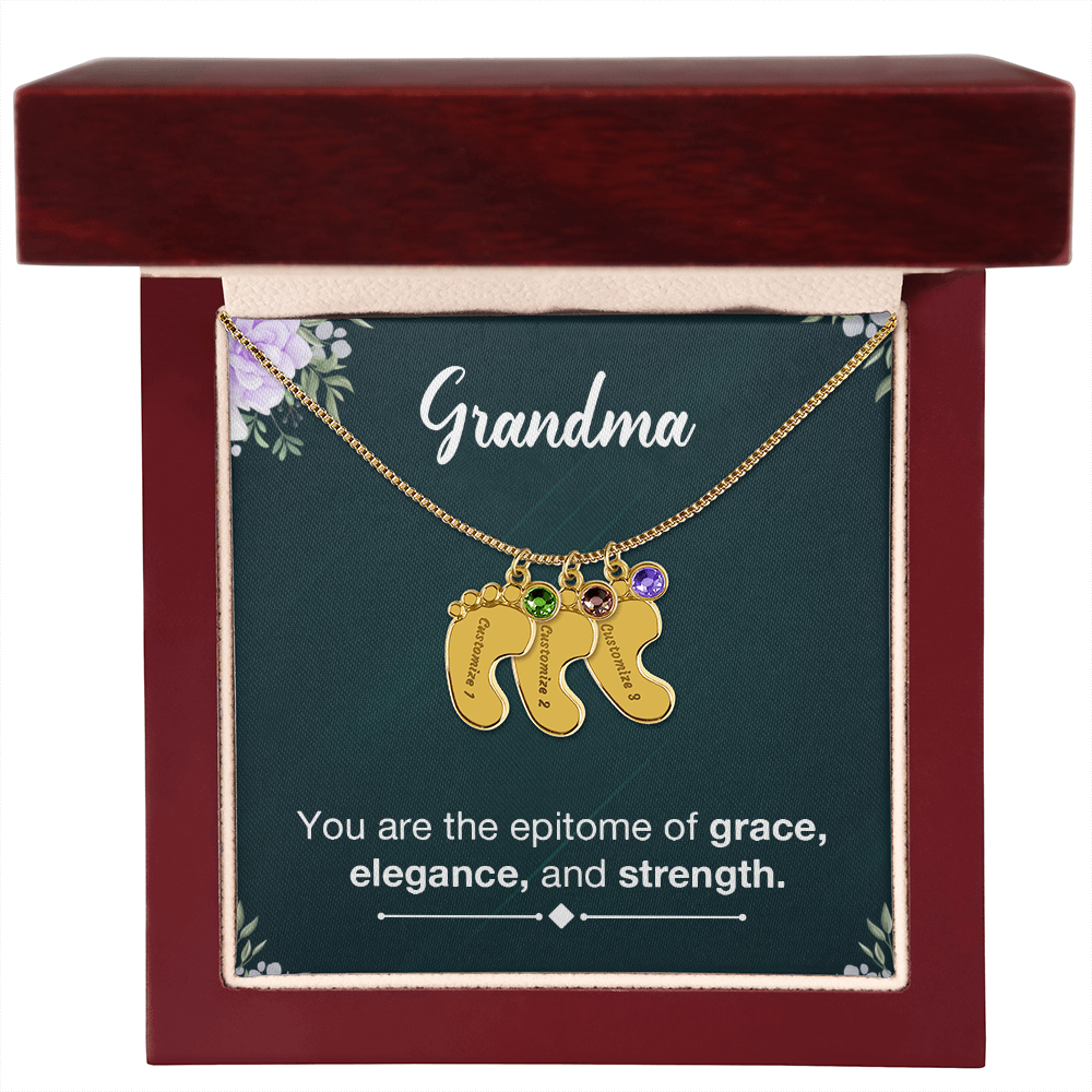 Personalized Baby Feet Necklace with Birthstone- a Gift for Grandma