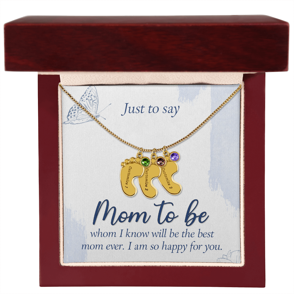 Custom Baby Feet Necklace with Birthstone for Mom to Be, a Perfect Gift for Mother's Day/Birthdays.