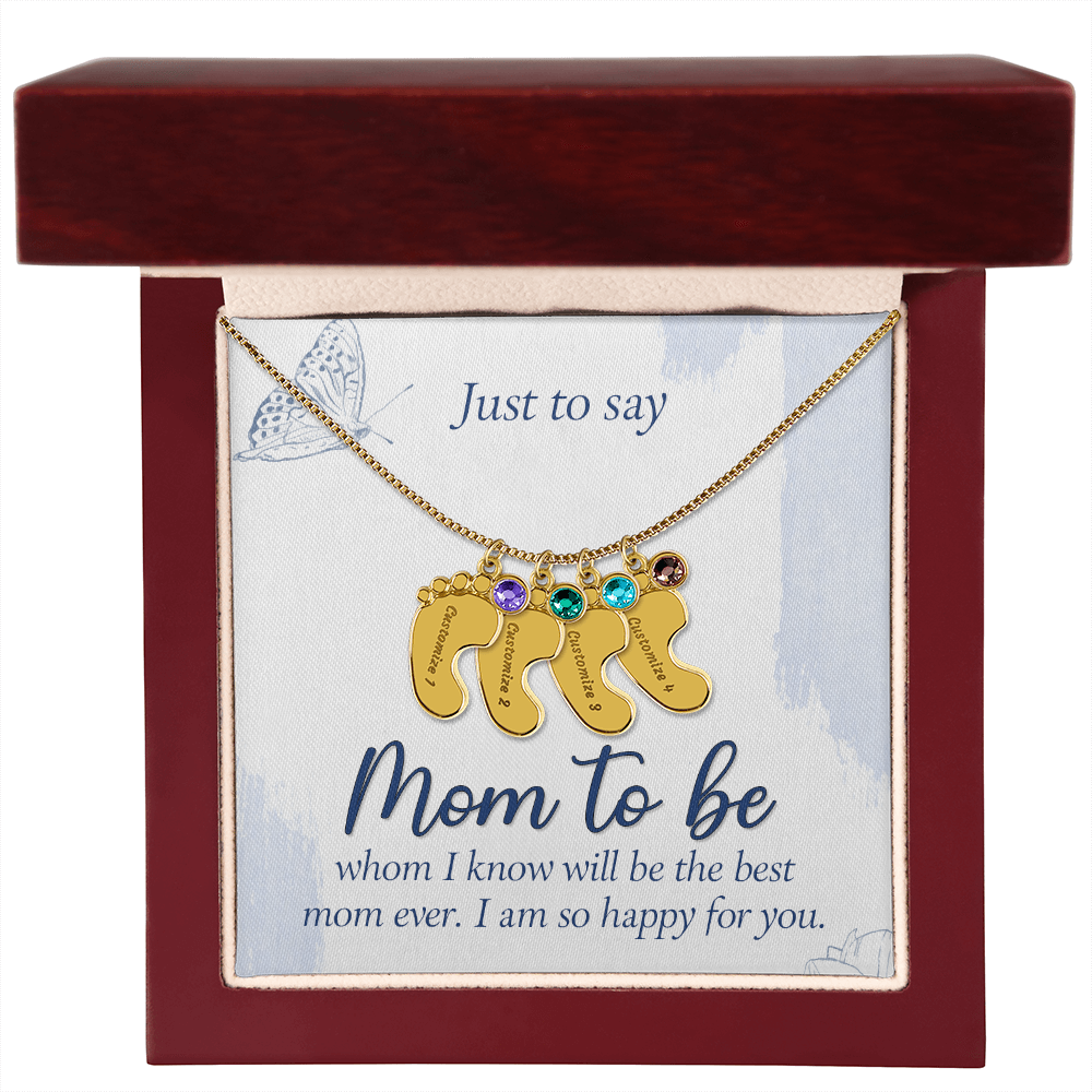 Custom Baby Feet Necklace with Birthstone for Mom to Be, a Perfect Gift for Mother's Day/Birthdays.