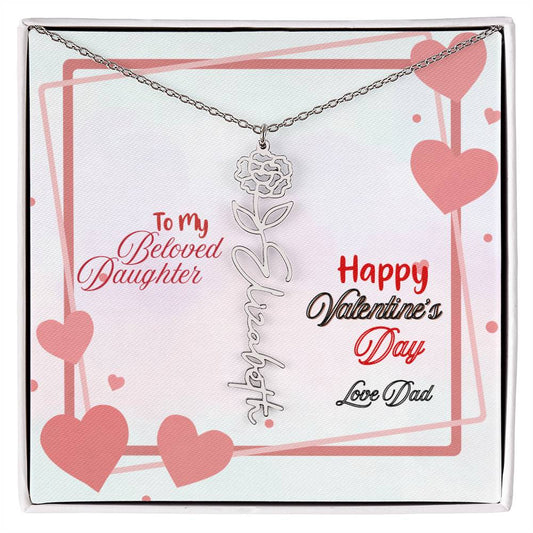 Happy Valentine's Day Custom Birth Flower Name Necklace- a Gift for your Daughter.