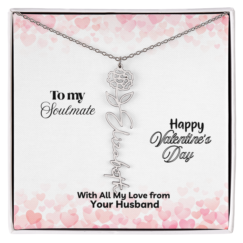 Happy Valentine's Day- Birth Flower Name Necklace- a Gift for Your Soulmate/Wife
