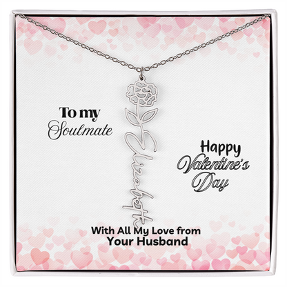 Happy Valentine's Day- Birth Flower Name Necklace- a Gift for Your Soulmate/Wife