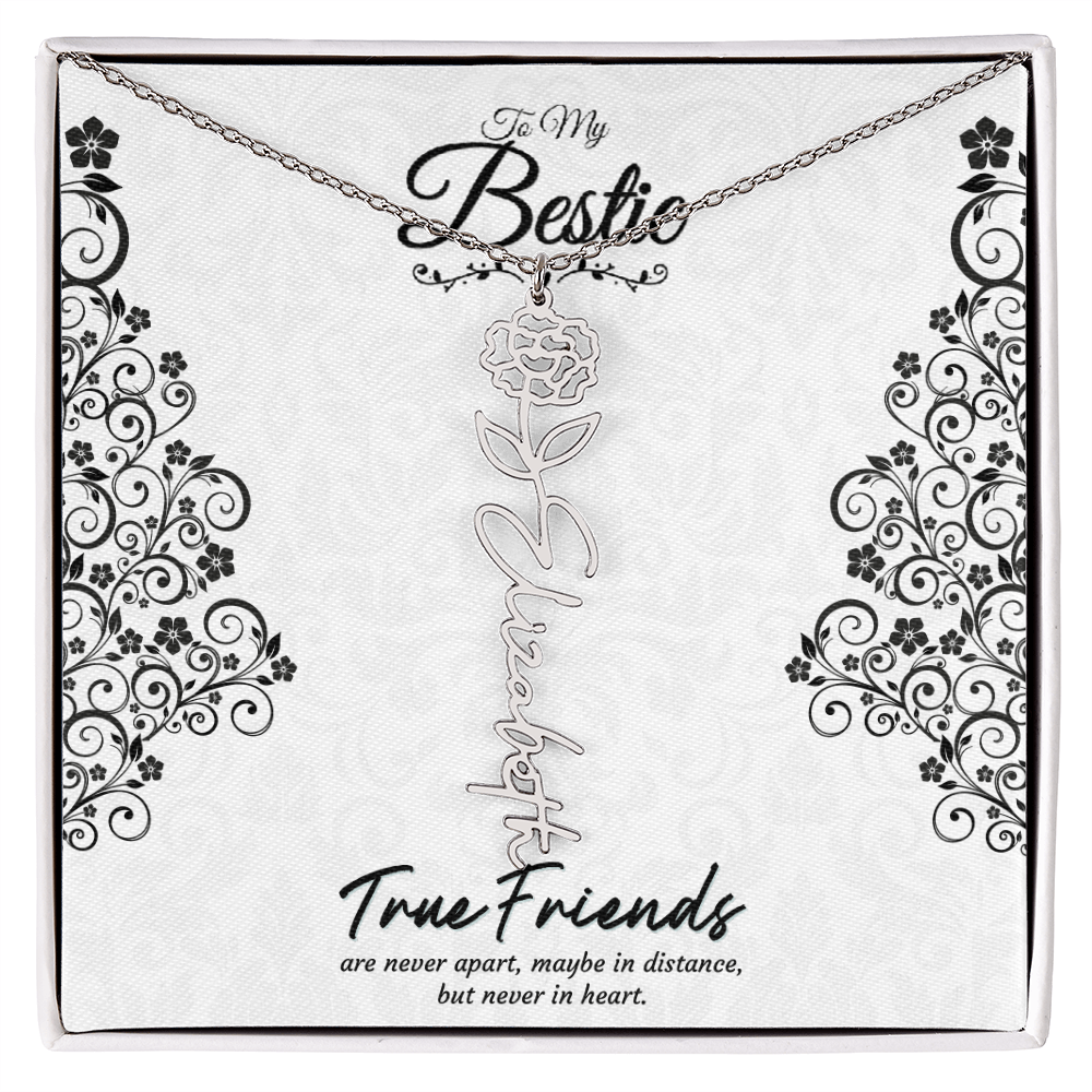 Best Friend Custom Birth Flower Name Necklace