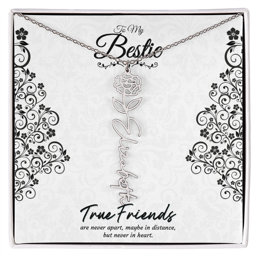 Best Friend Custom Birth Flower Name Necklace