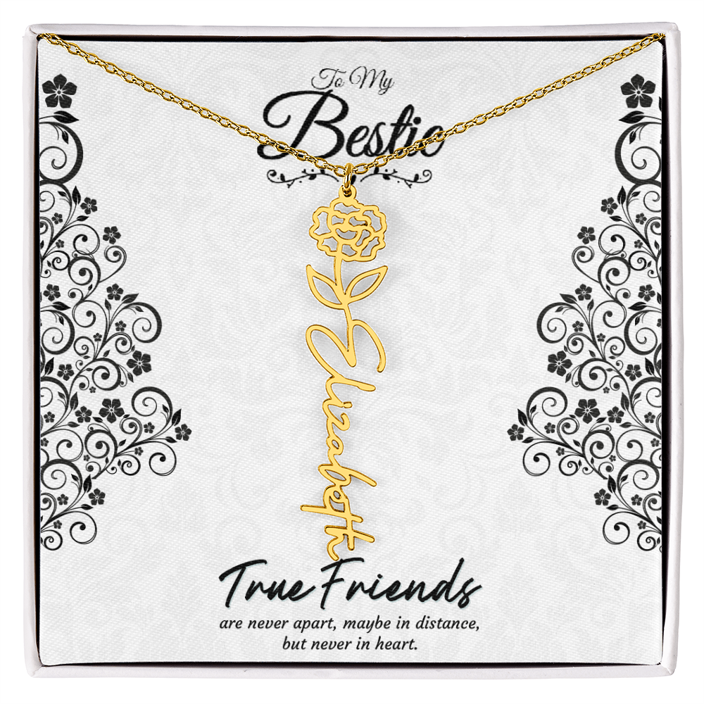 Best Friend Custom Birth Flower Name Necklace