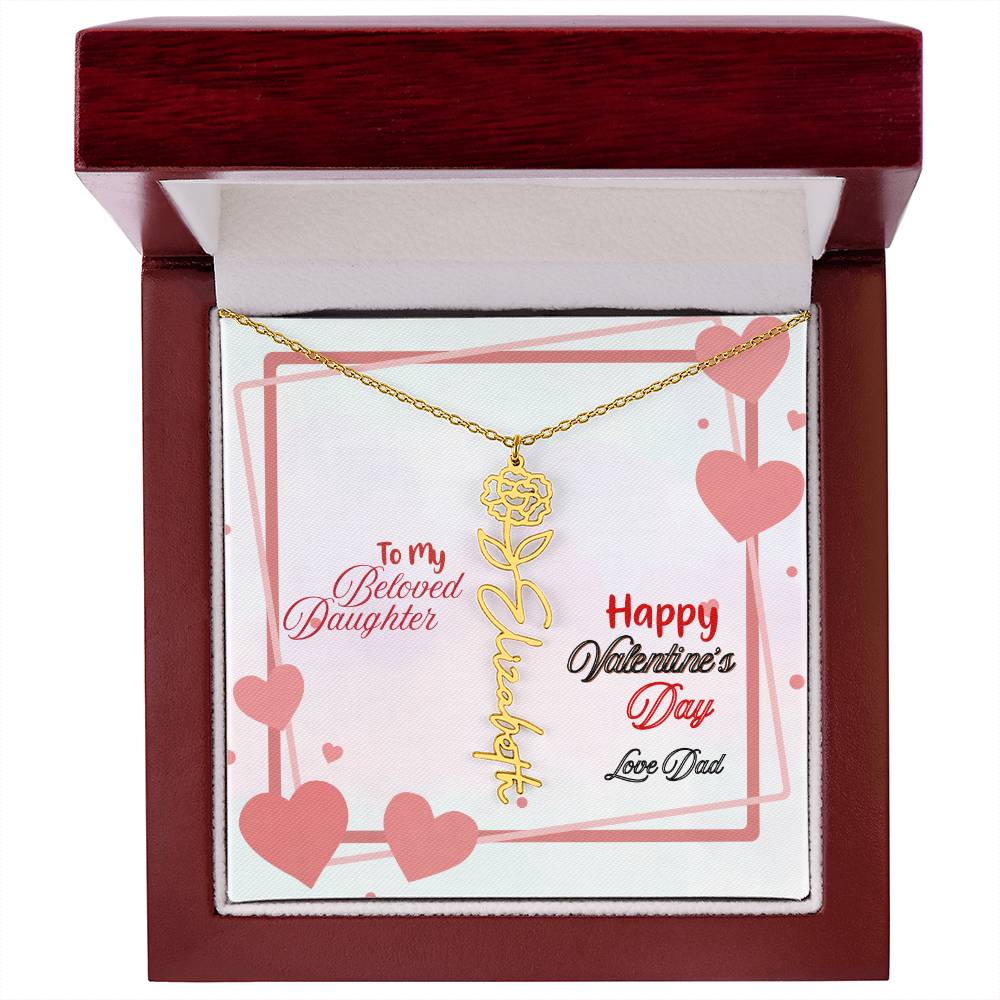 Happy Valentine's Day Custom Birth Flower Name Necklace- a Gift for your Daughter.