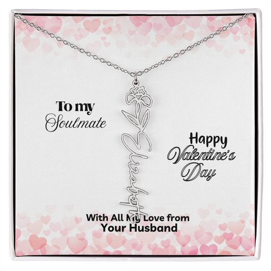 Happy Valentine's Day- Birth Flower Name Necklace- a Gift for Your Soulmate/Wife