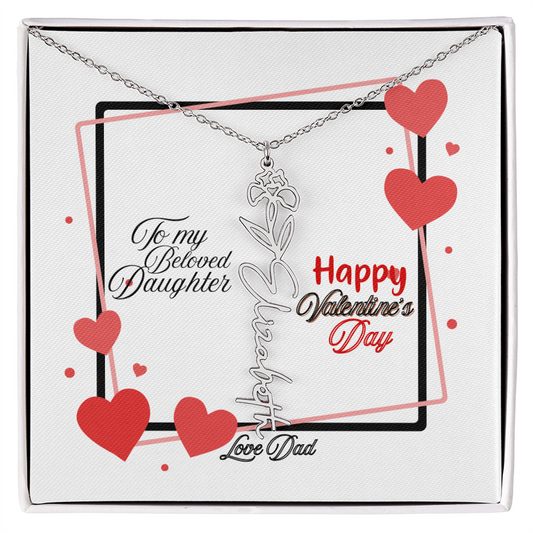 Happy Valentine's Day Custom Birth Flower Name Necklace- a Gift for your Daughter.