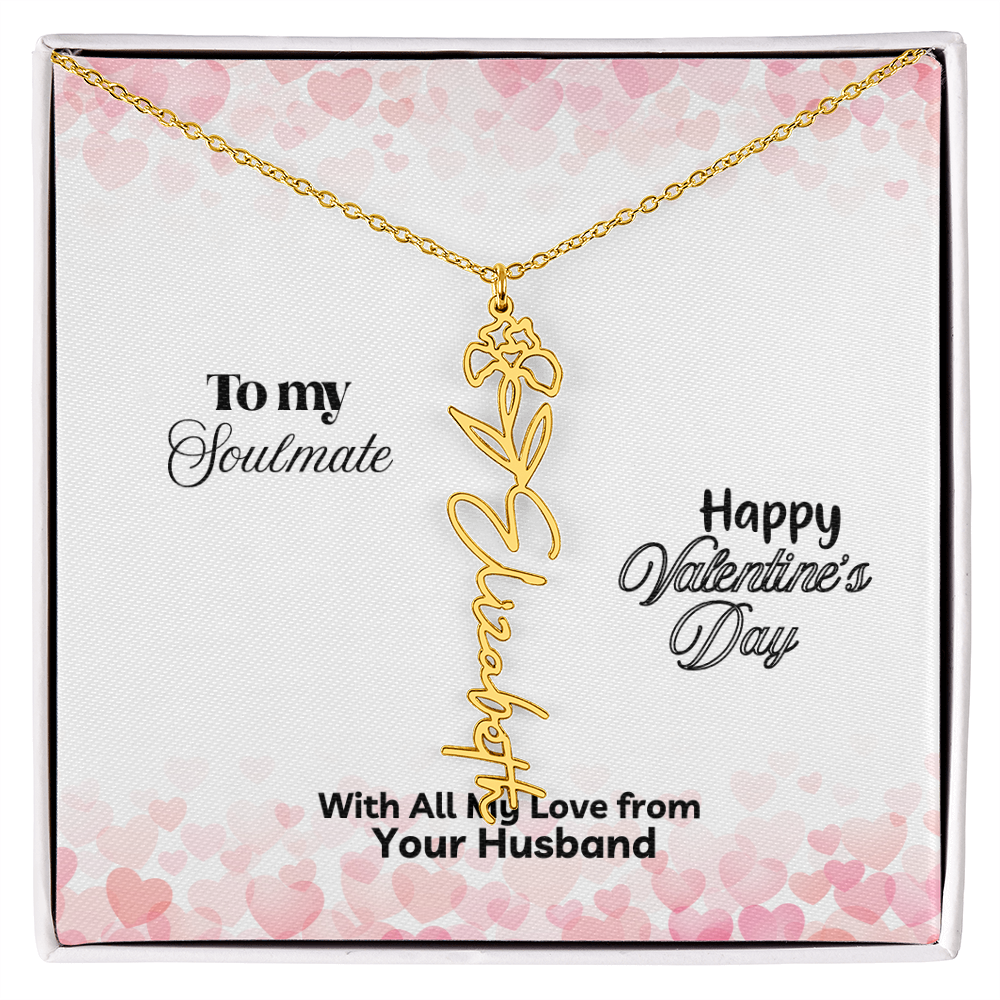 Happy Valentine's Day- Birth Flower Name Necklace- a Gift for Your Soulmate/Wife