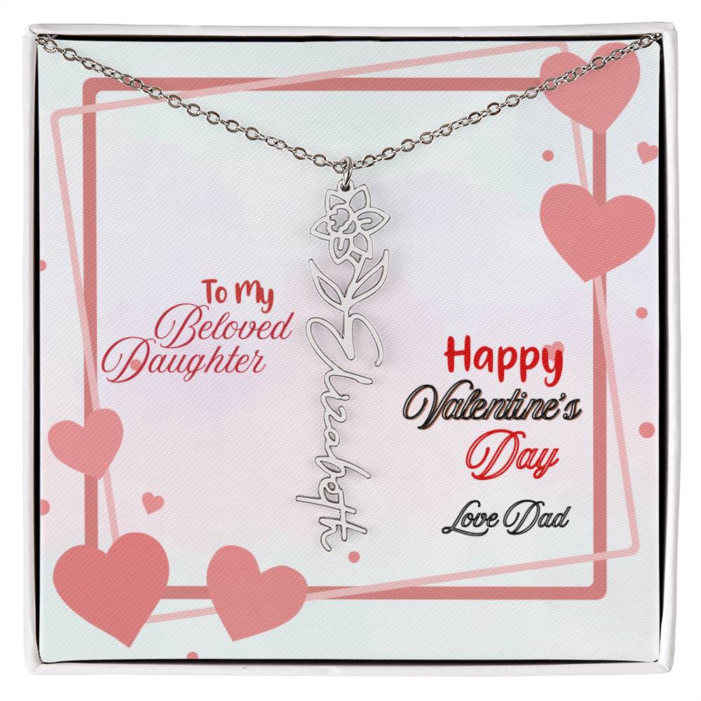 Happy Valentine's Day Custom Birth Flower Name Necklace- a Gift for your Daughter.