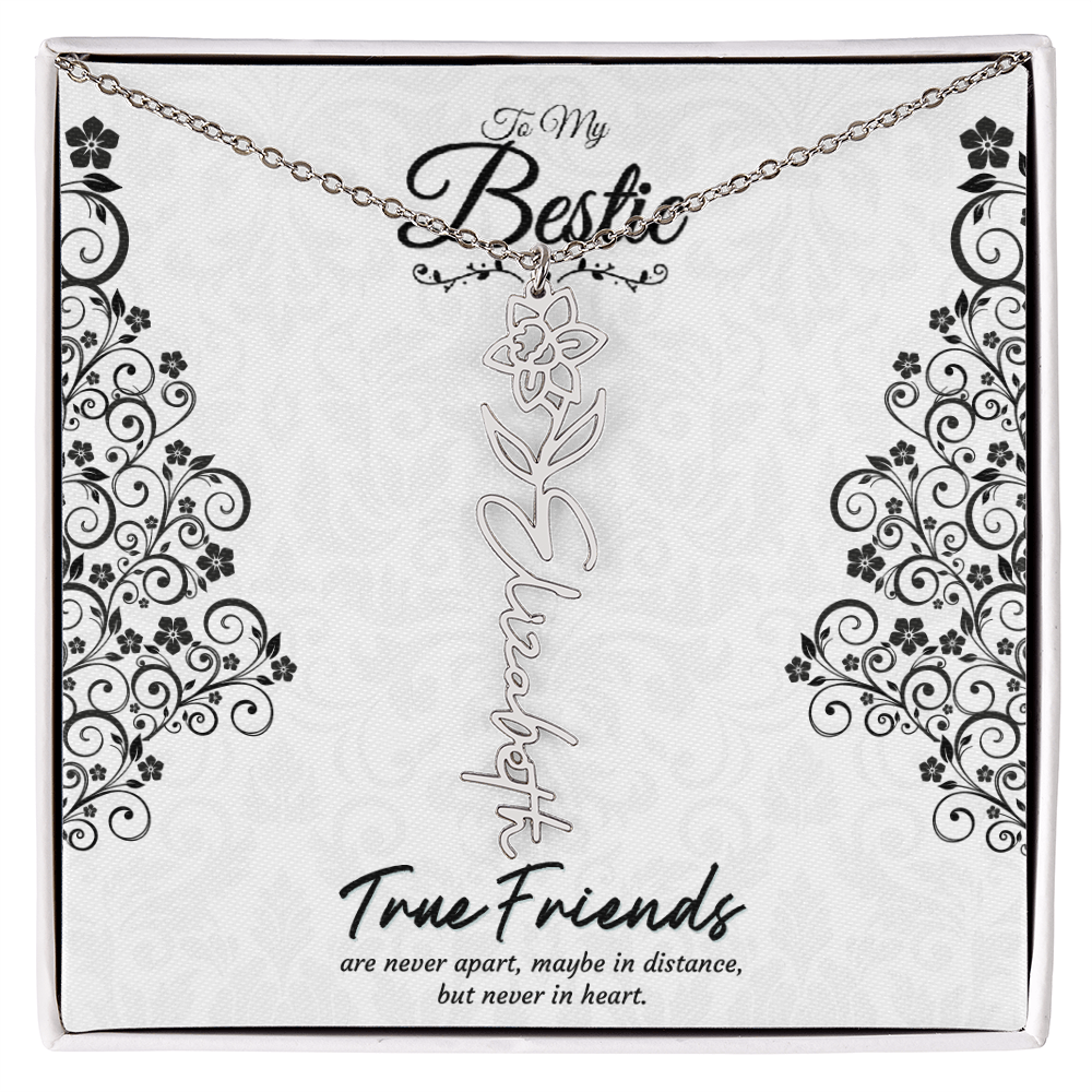 Best Friend Custom Birth Flower Name Necklace