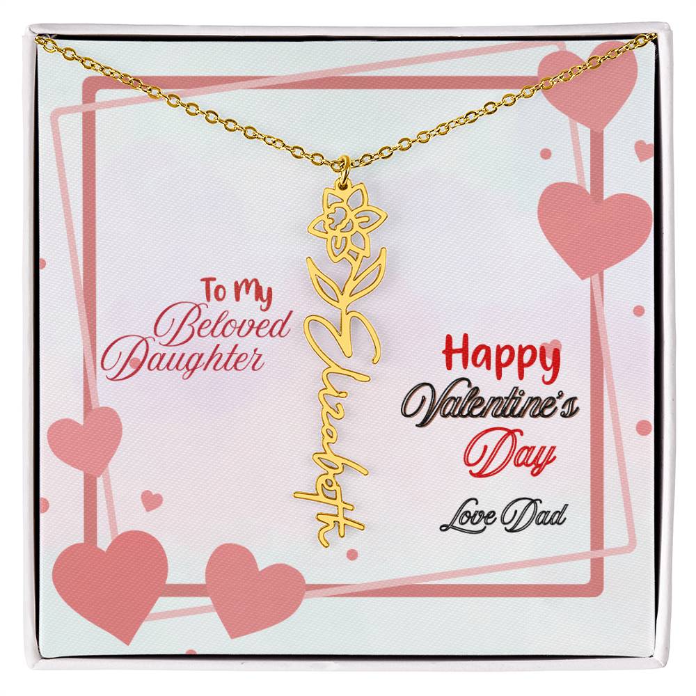 Happy Valentine's Day Custom Birth Flower Name Necklace- a Gift for your Daughter.