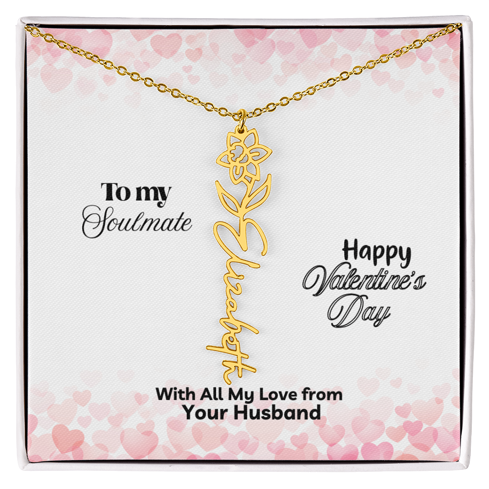 Happy Valentine's Day- Birth Flower Name Necklace- a Gift for Your Soulmate/Wife
