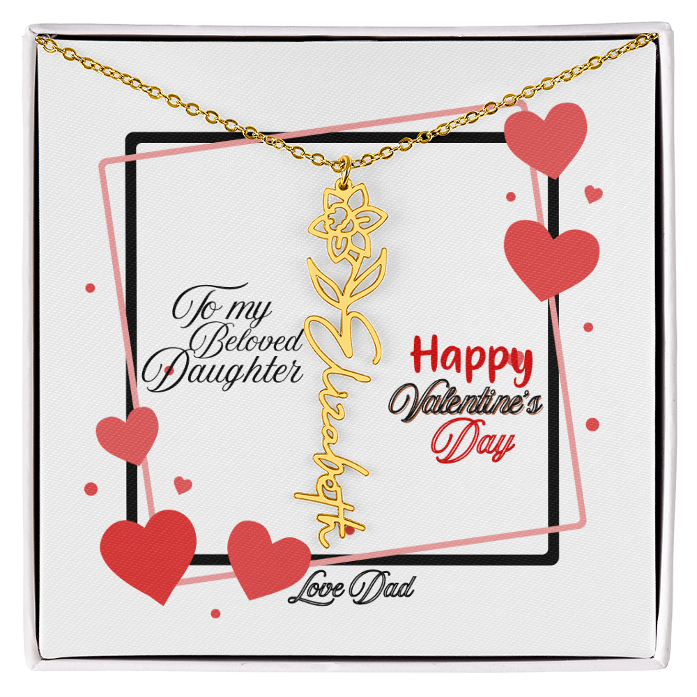 Happy Valentine's Day Custom Birth Flower Name Necklace- a Gift for your Daughter.