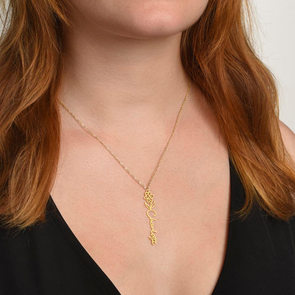 Happy Valentine's Day Custom Birth Flower Name Necklace- a Gift for your Daughter.