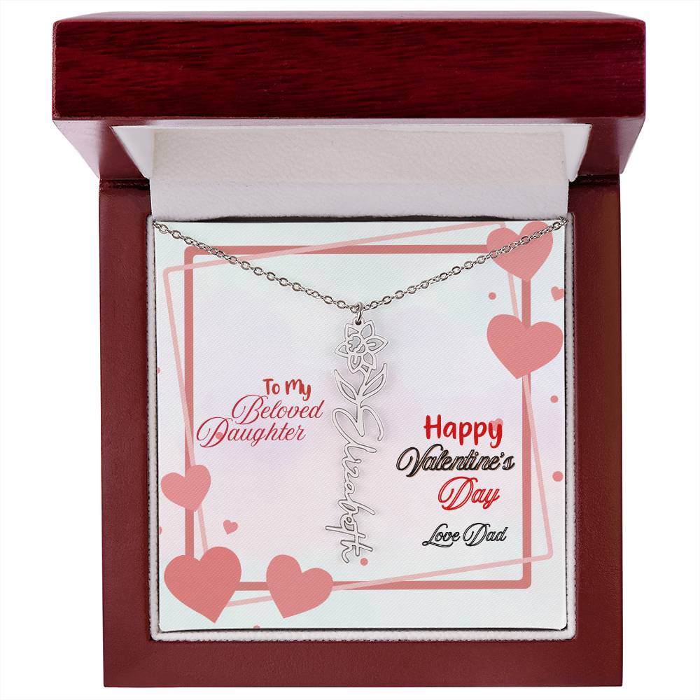 Happy Valentine's Day Custom Birth Flower Name Necklace- a Gift for your Daughter.