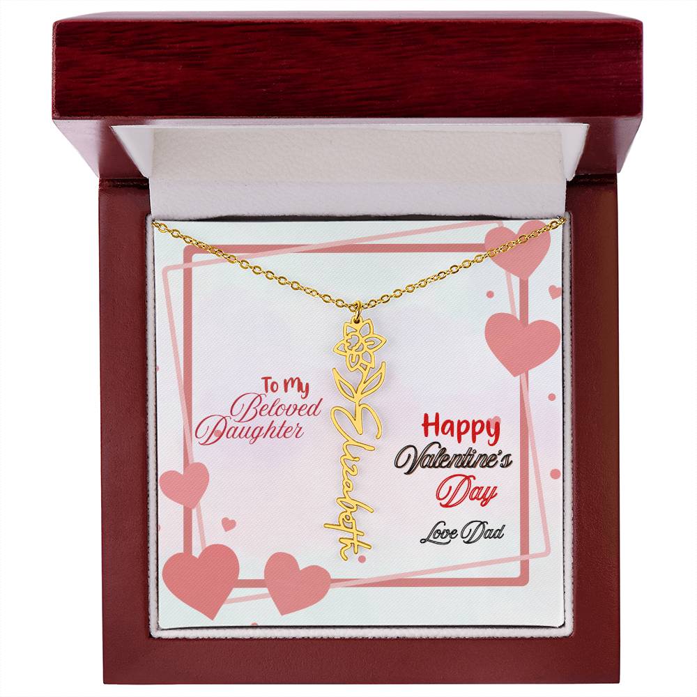 Happy Valentine's Day Custom Birth Flower Name Necklace- a Gift for your Daughter.