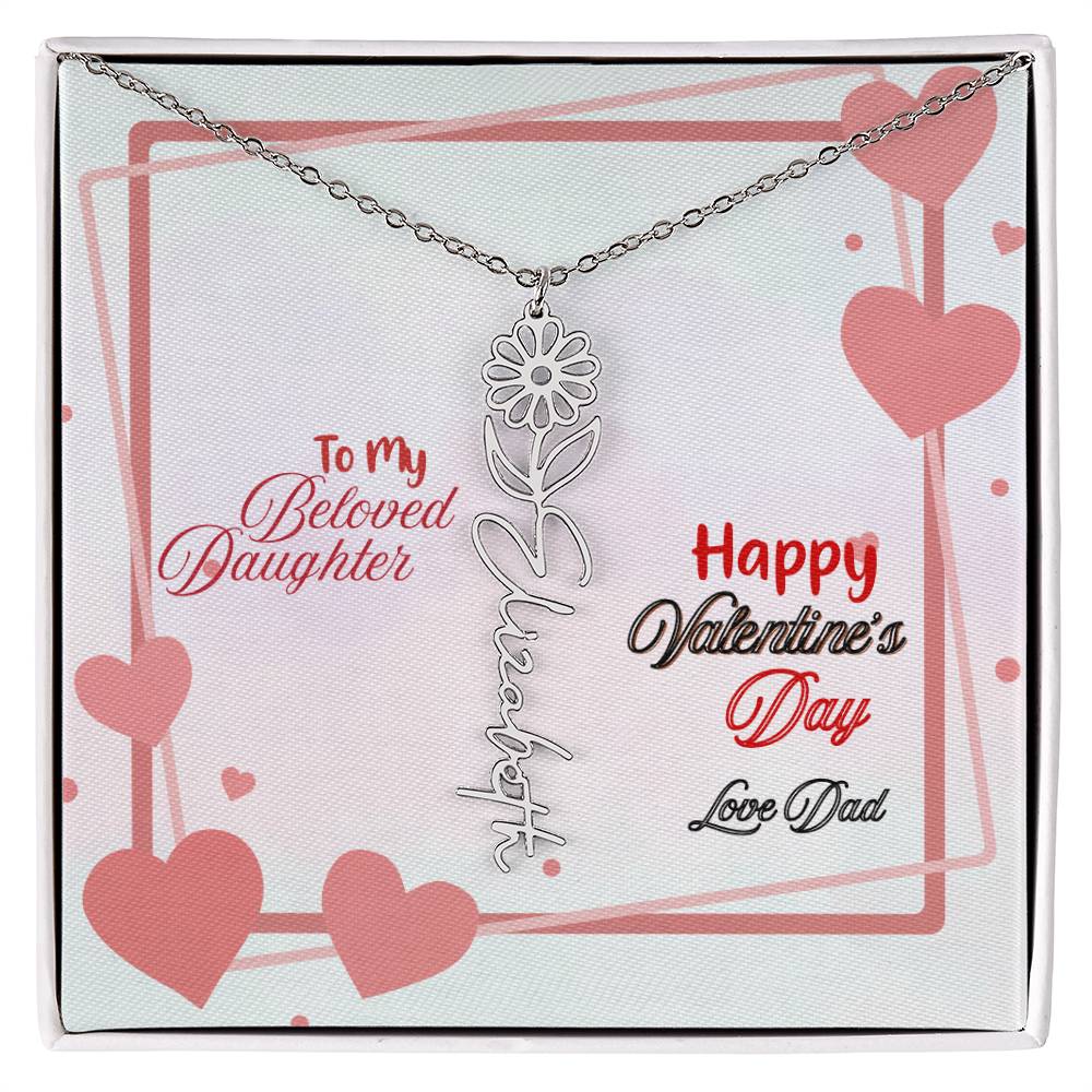 Happy Valentine's Day Custom Birth Flower Name Necklace- a Gift for your Daughter.