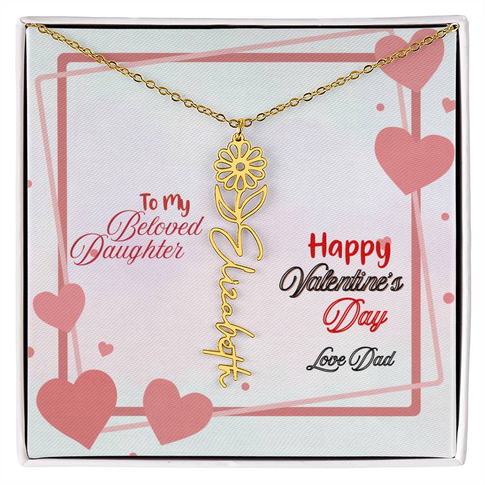 Happy Valentine's Day Custom Birth Flower Name Necklace- a Gift for your Daughter.
