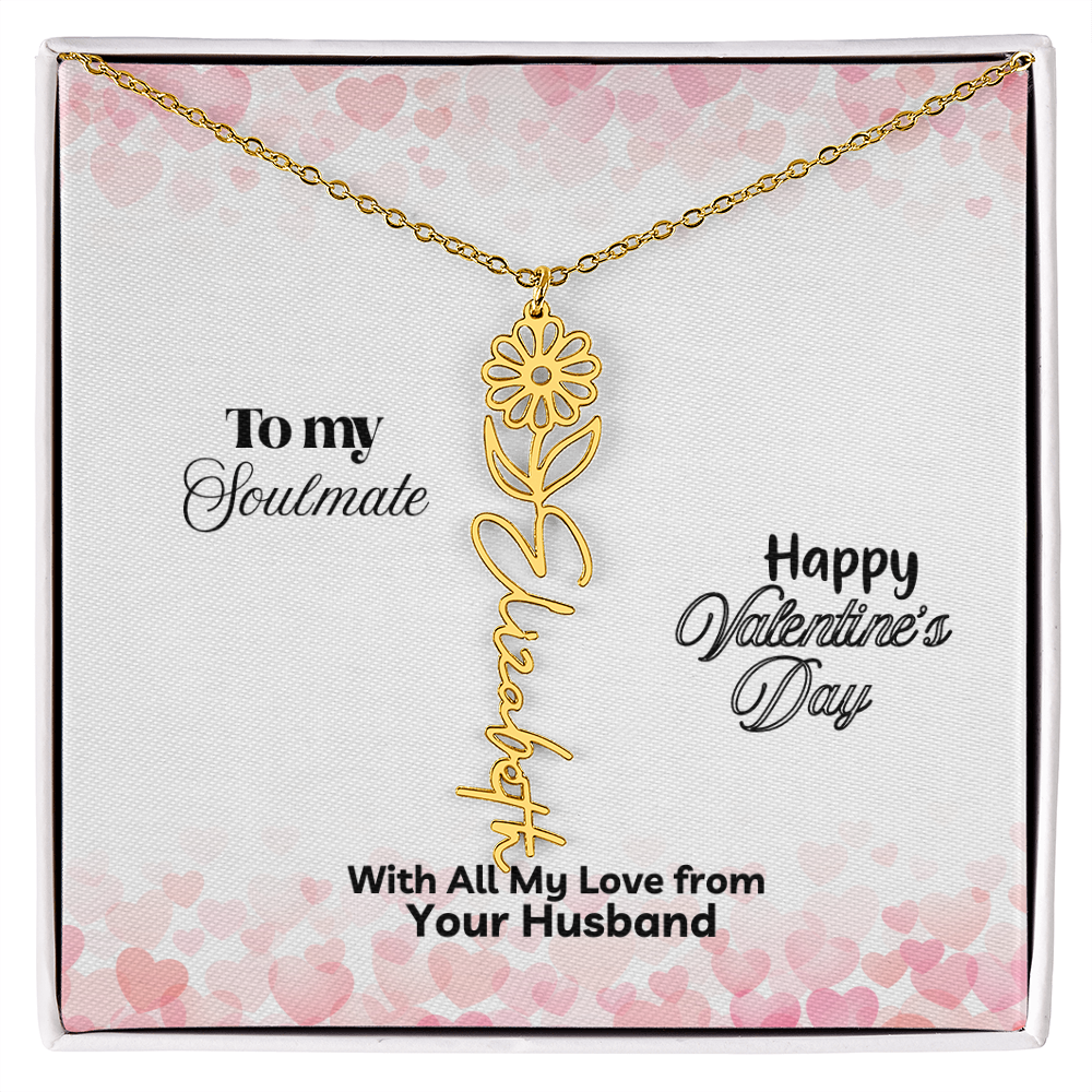 Happy Valentine's Day- Birth Flower Name Necklace- a Gift for Your Soulmate/Wife