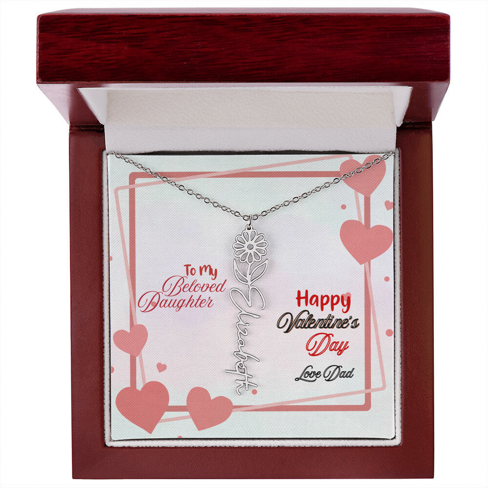 Happy Valentine's Day Custom Birth Flower Name Necklace- a Gift for your Daughter.