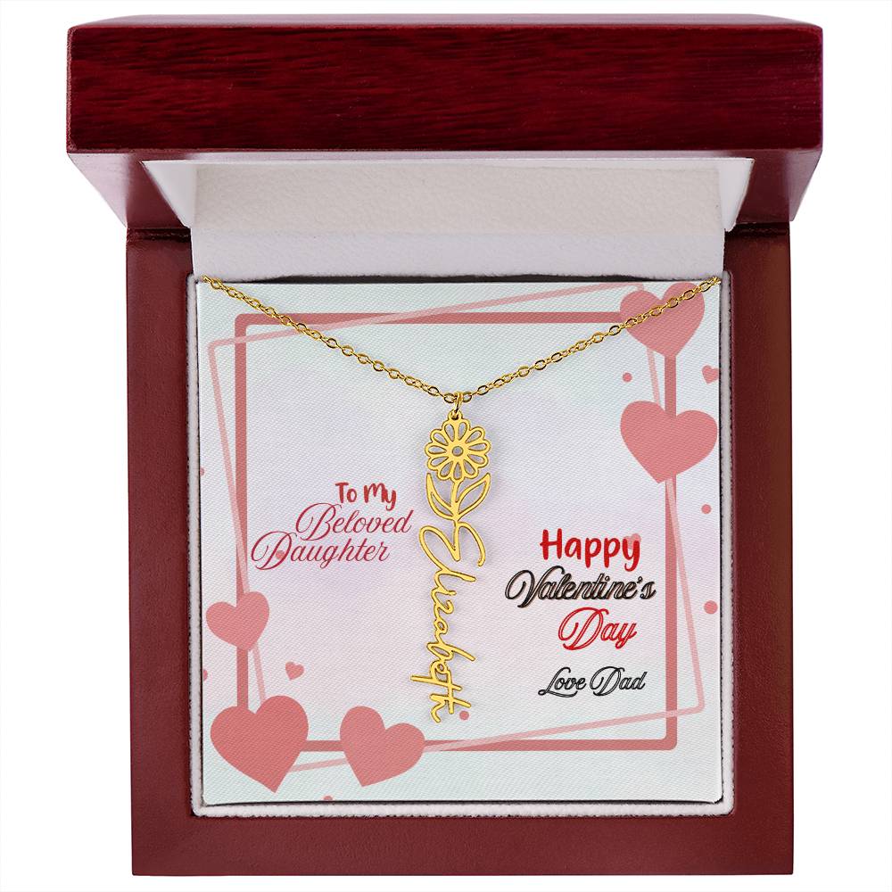 Happy Valentine's Day Custom Birth Flower Name Necklace- a Gift for your Daughter.