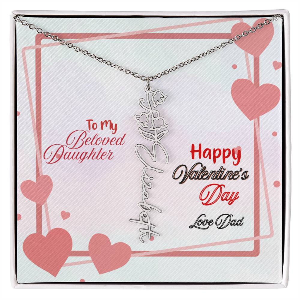 Happy Valentine's Day Custom Birth Flower Name Necklace- a Gift for your Daughter.