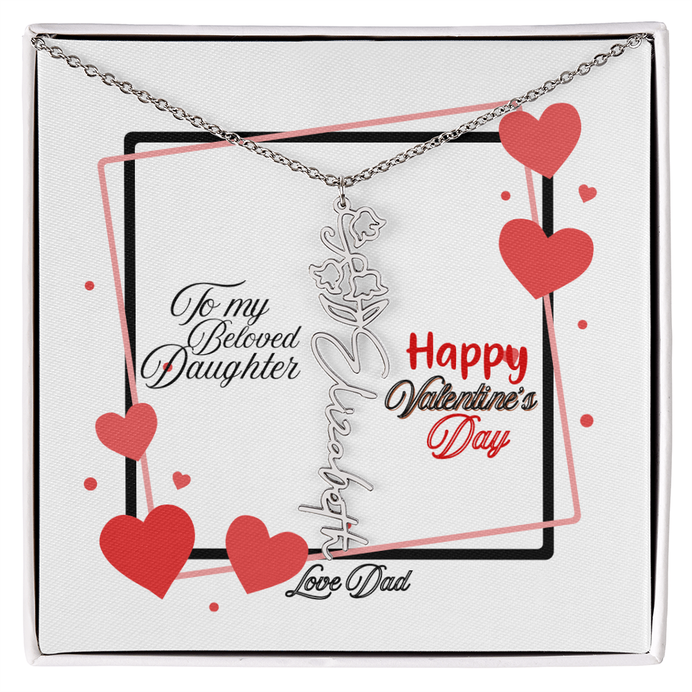 Happy Valentine's Day Custom Birth Flower Name Necklace- a Gift for your Daughter.
