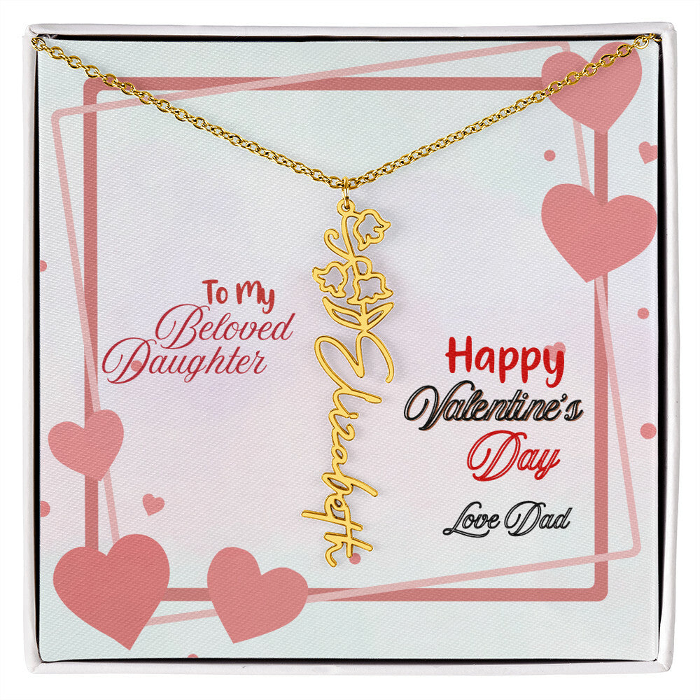 Happy Valentine's Day Custom Birth Flower Name Necklace- a Gift for your Daughter.