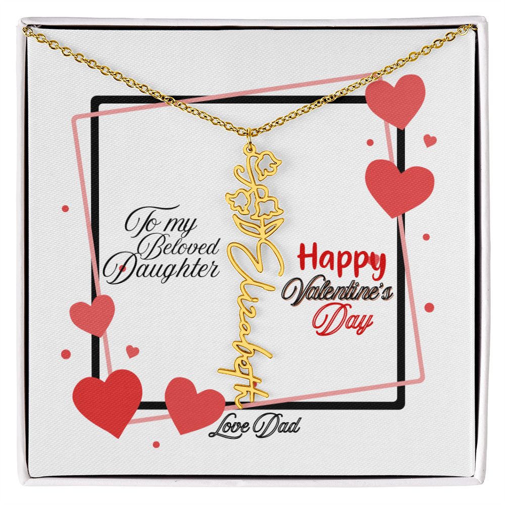Happy Valentine's Day Custom Birth Flower Name Necklace- a Gift for your Daughter.