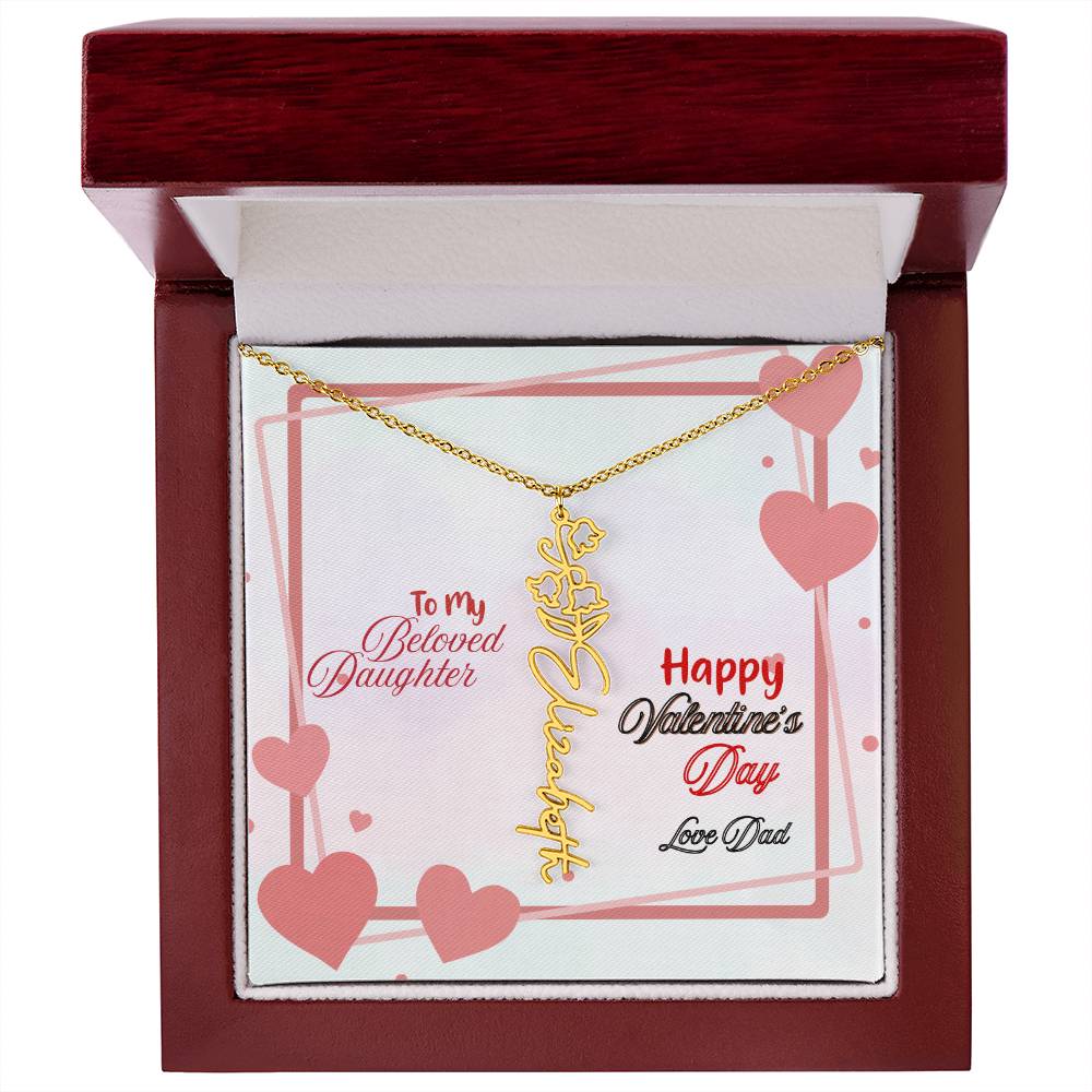 Happy Valentine's Day Custom Birth Flower Name Necklace- a Gift for your Daughter.