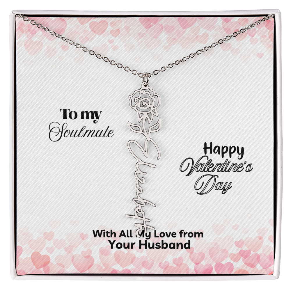 Happy Valentine's Day- Birth Flower Name Necklace- a Gift for Your Soulmate/Wife