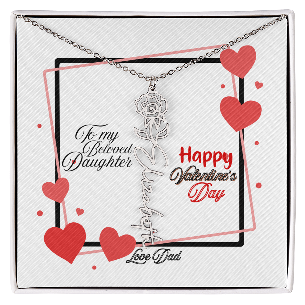 Happy Valentine's Day Custom Birth Flower Name Necklace- a Gift for your Daughter.