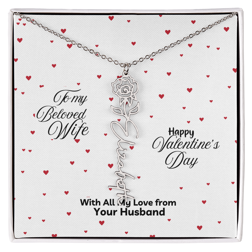 Happy Valentine's Day Custom Birth Flower Name Necklace- a Gift for your Soulmate/Wife.
