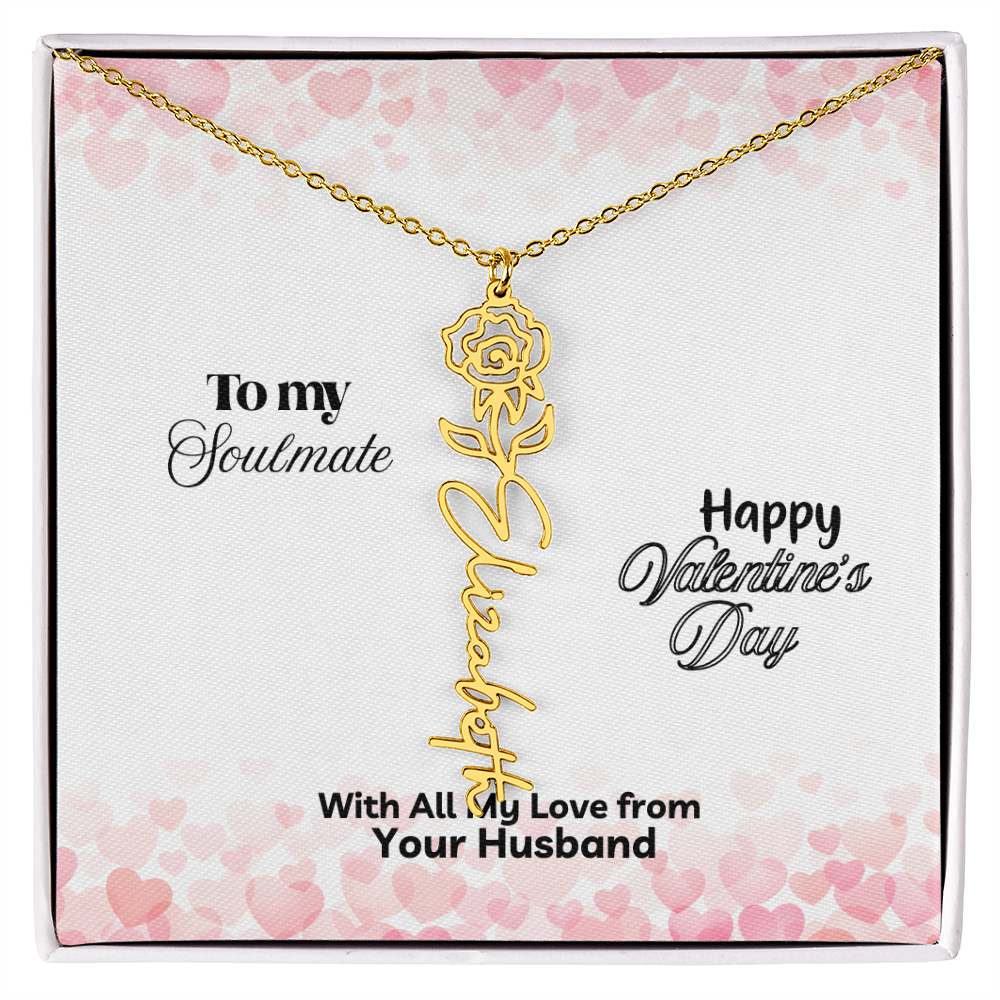 Happy Valentine's Day- Birth Flower Name Necklace- a Gift for Your Soulmate/Wife
