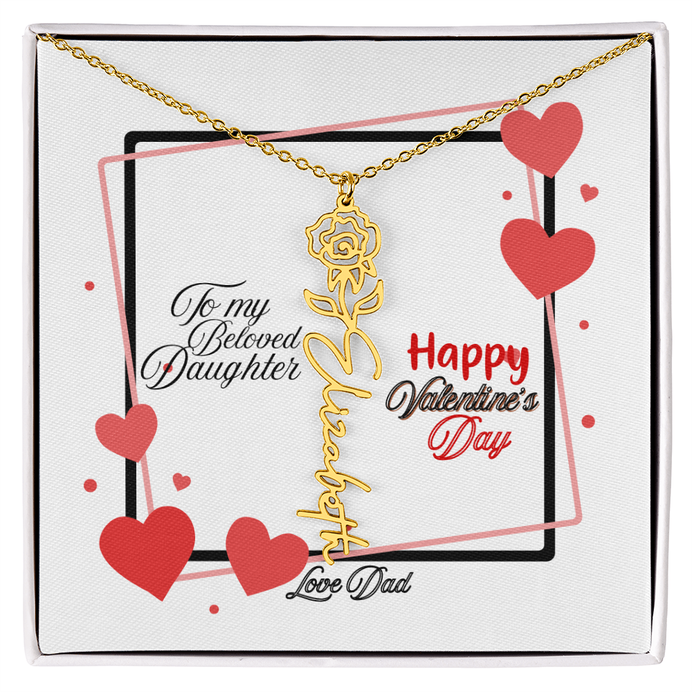 Happy Valentine's Day Custom Birth Flower Name Necklace- a Gift for your Daughter.